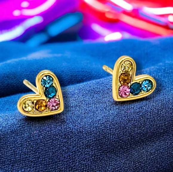 🆕️ Colorful Heart Stud 18K Gold Plated Stainless Steel Dainty Cute Earrings - Picture 4 of 11